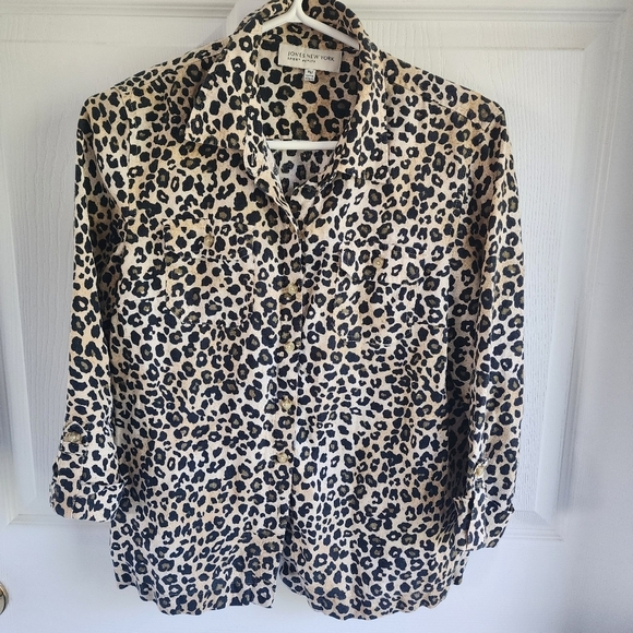 Jones New York Sport Petites Leopard Print Button Down with 3/4 sleeves sz PM - Picture 1 of 9
